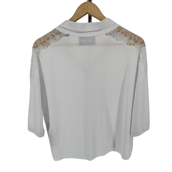 The Kooples Sport White Lace Inset Pique Polo Shirt Short Sleeve size 1/Small - Picture 7 of 12